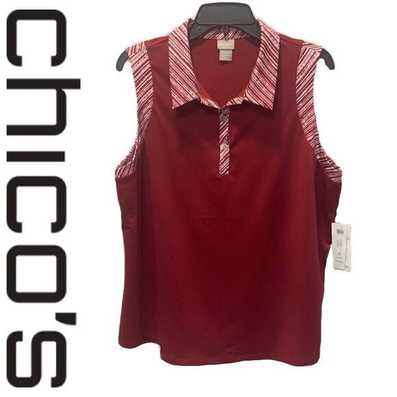 NWT Chicos zenergy sleeveless piped polo tank Deep Cherry 570292231 size… - Picture 1 of 12